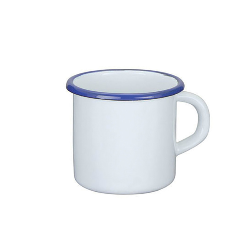 Tazza mug bianco filo blu cl 40 Acciaio Smaltato Vintage
